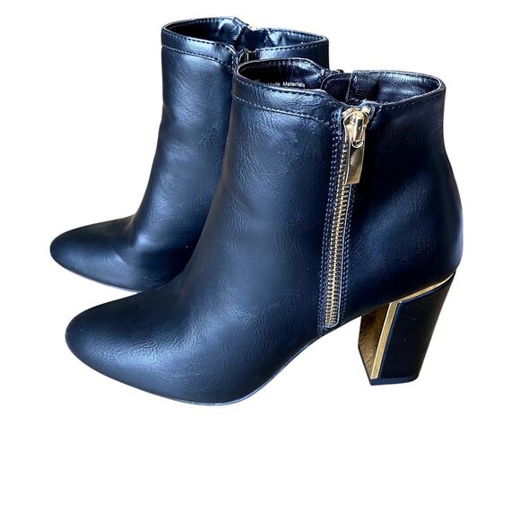 Dunion Armony Women's Black/Gold Block Heel Ankle Boot 7.5M - Picture 1 of 13
